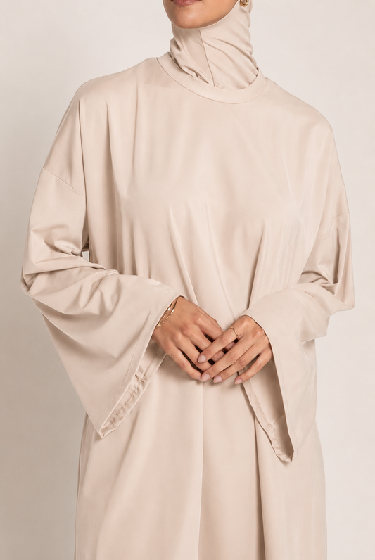 Close-up of the tunic sleeve of the Beige 4-Piece Burkini by Mein Modesty